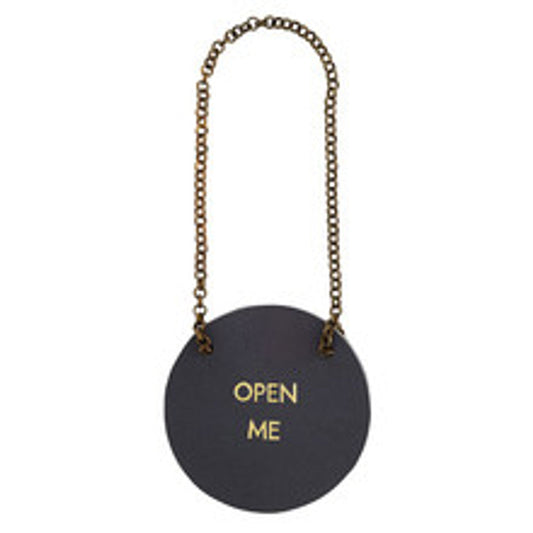 Open Me Leather Wine Bottle Tag in Black | Wine Gift Label Accessory | 2"