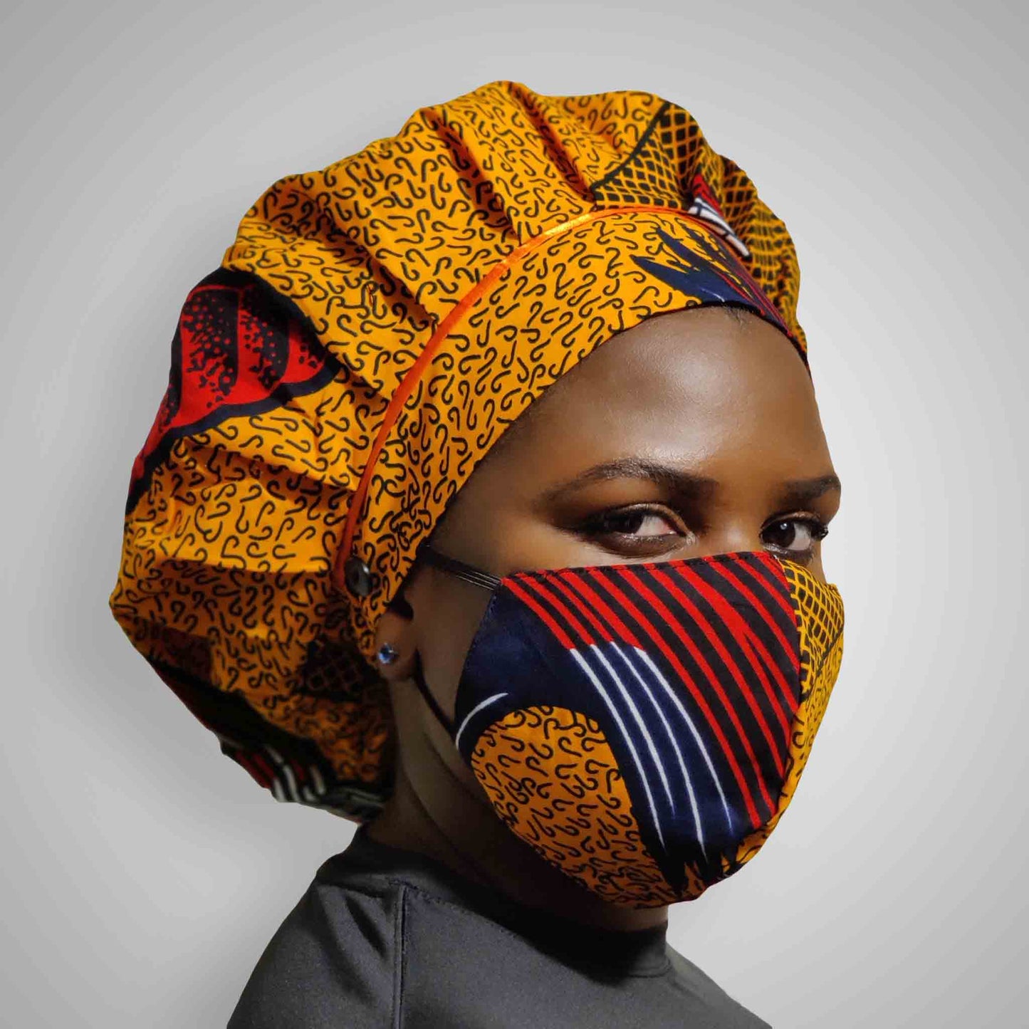 Kente Bonnets & Face Mask (Yellow /Red)
