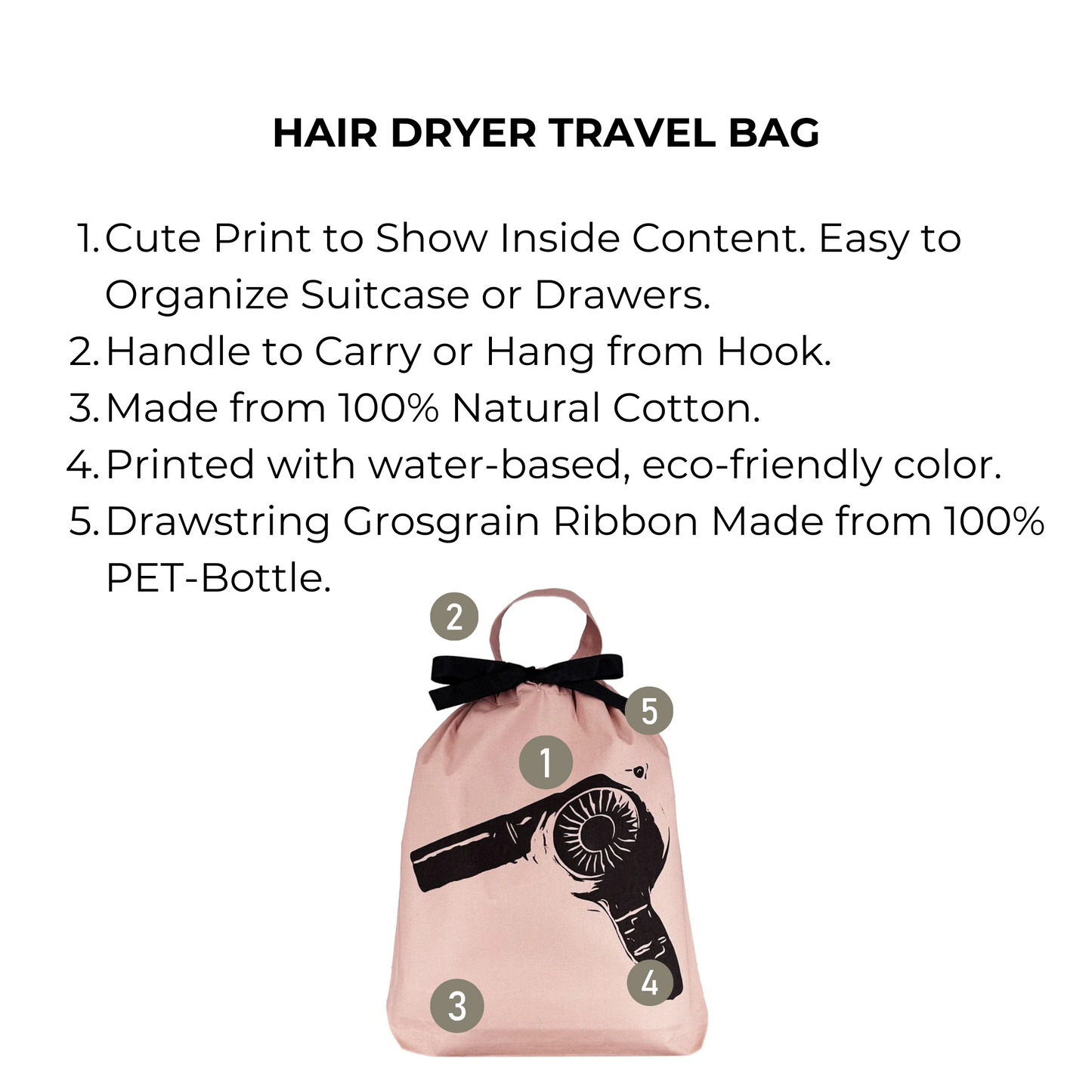 Hair Dryer Travel Bag, Pink - Osadia Concept Store
