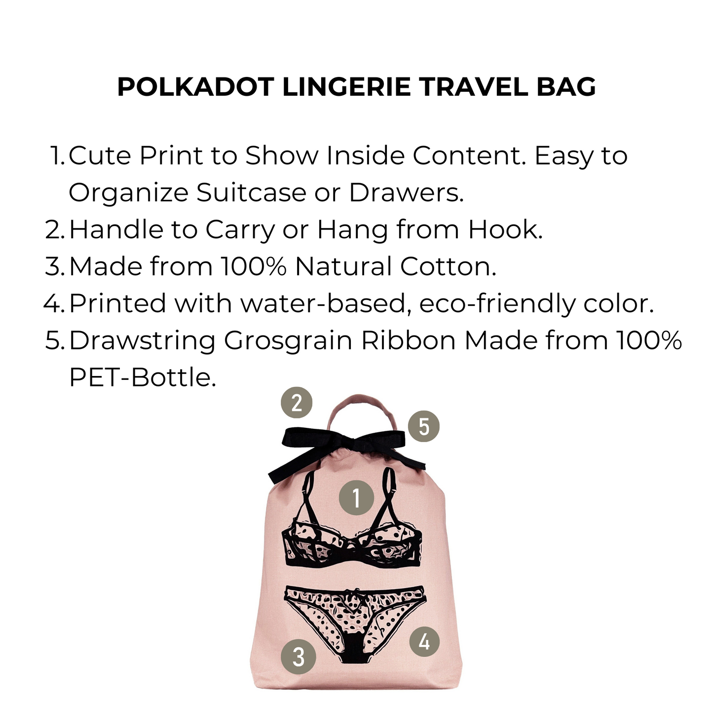 Polkadot Lingerie Travel Bag, Pink/Blush - Osadia Concept Store