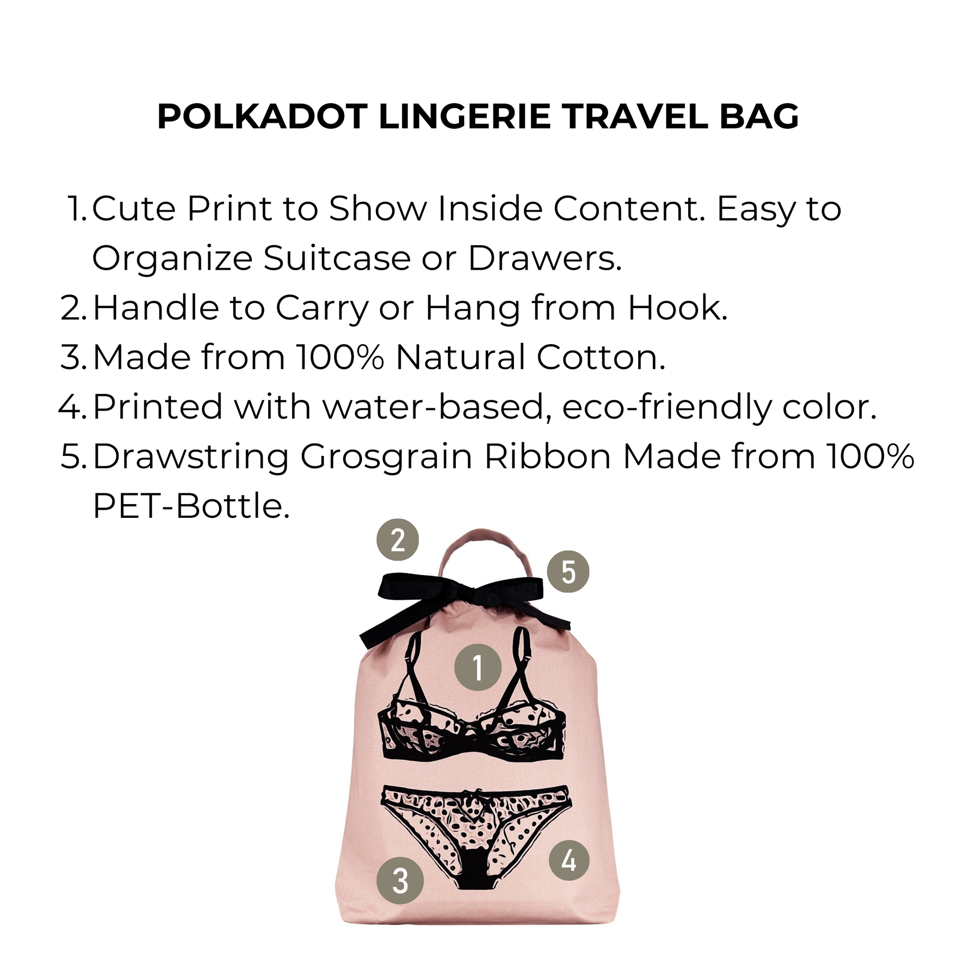 Polkadot Lingerie Travel Bag, Pink/Blush - Osadia Concept Store
