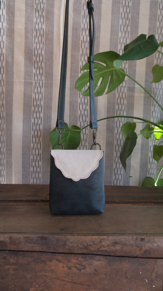 Scallop Bag - Navy and Hair on Hide