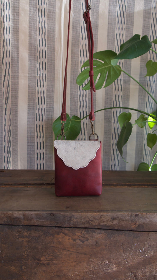 Scallop Bag - Pomegranate and Hair on Hide