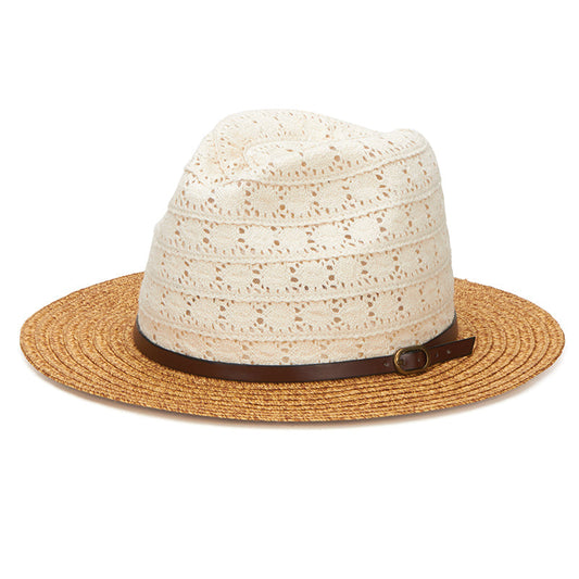 Women's Paperbraid Fedora With Cotton Lace Crown And Faux Leather Belt Band (PBF6164)
