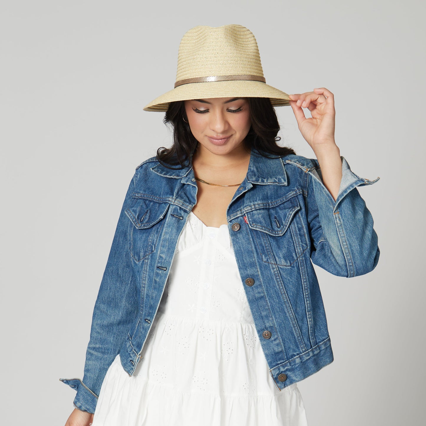 Women's Paperbraid Fedora With Debossed Metallic Snake Band