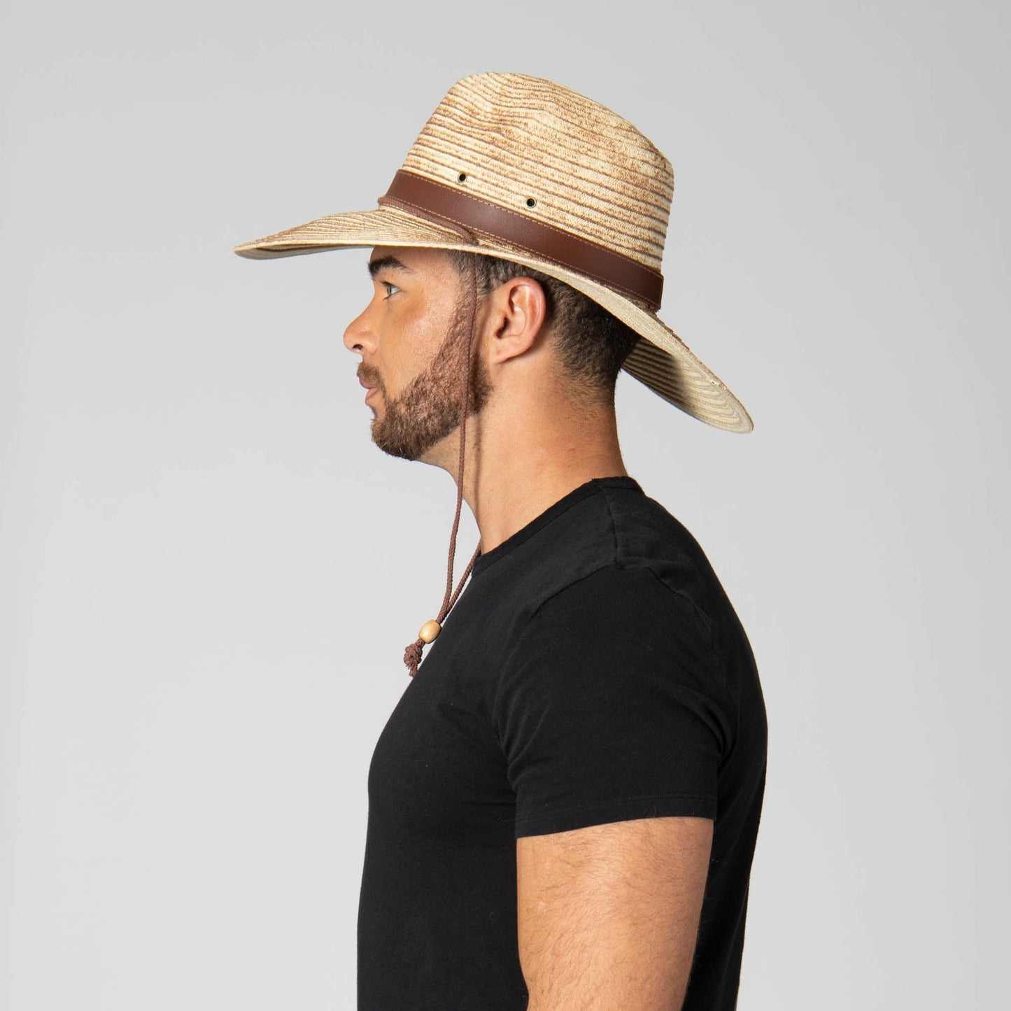 Mens Paperbraid Fedora with Leather Band and Matching Chin Chord