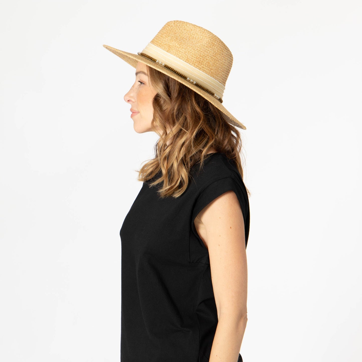 Coco - Fedora with Wood Beaded Chain