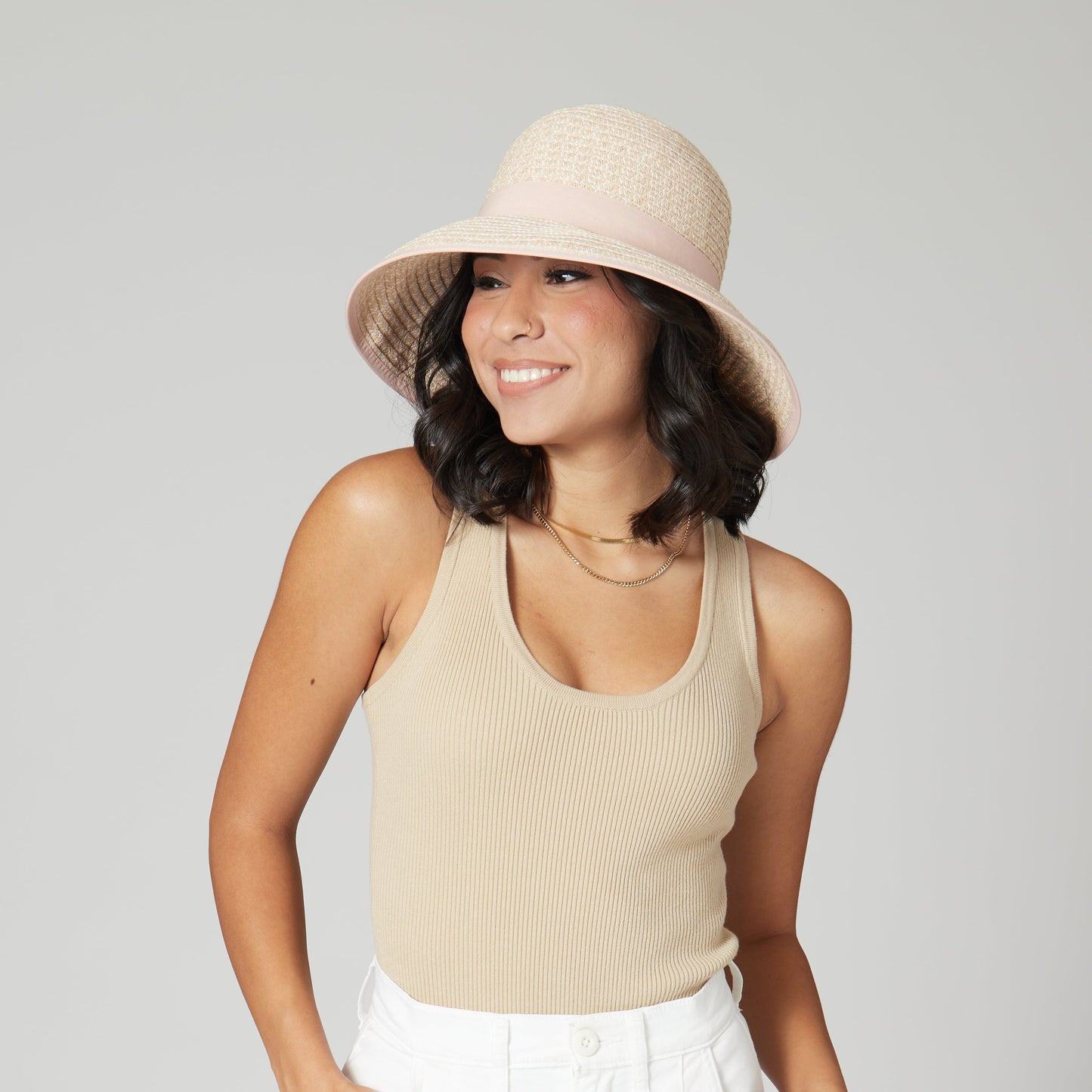 Women's Contrasting Edged Sun Brim Hat with Back Bow