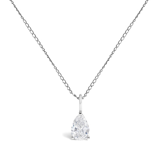 14K White Gold 3/4 Cttw Lab Grown Pear Diamond Solitaire Pendant Necklace