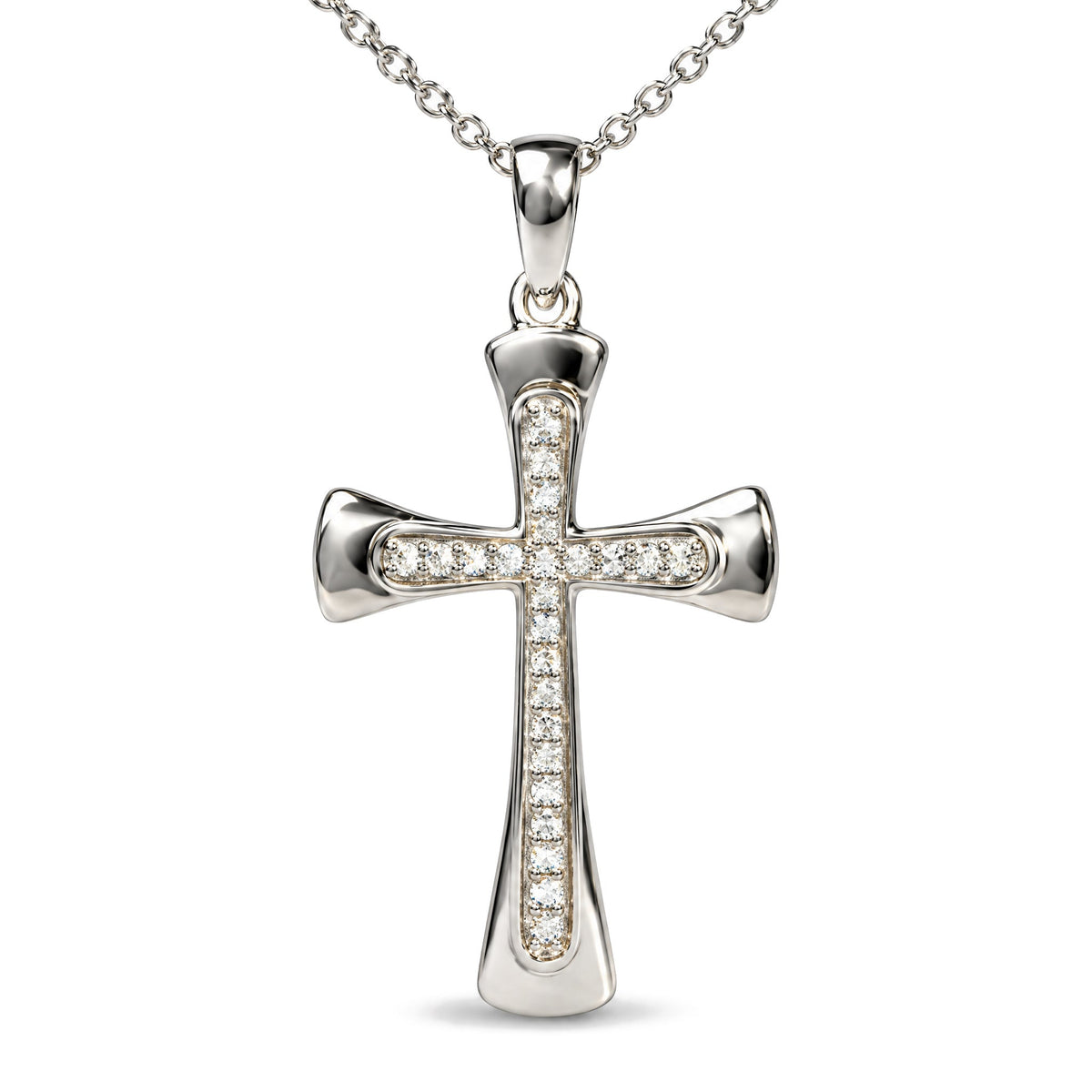 .925 Sterling Silver 1/10 Cttw Round Diamond Cross Pendant Necklace