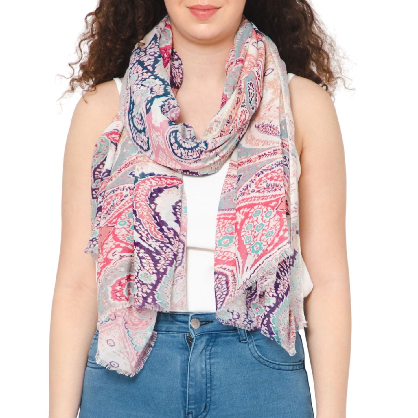 Paisley Fringe Georgette Scarf - Multi