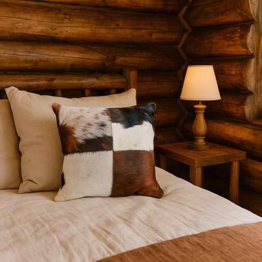 Genuine Cowhide Patchwork Pillow – Hair-on-Hide Both Sides, 16×16