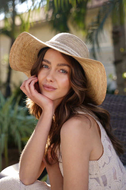 Floppy Palm Hat- Leaves Macrame Band