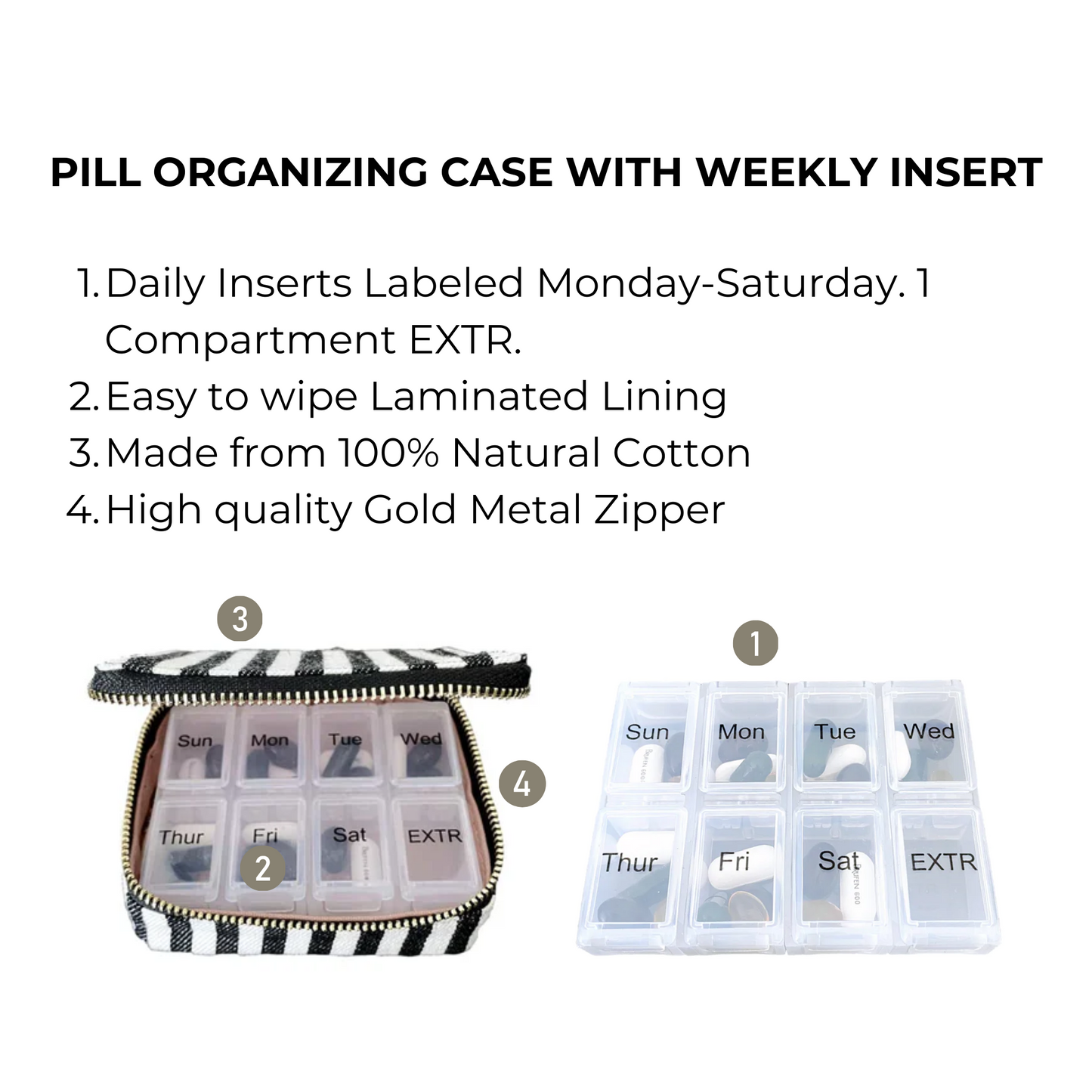 Weekly Pill Organizer Case – Small, Striped