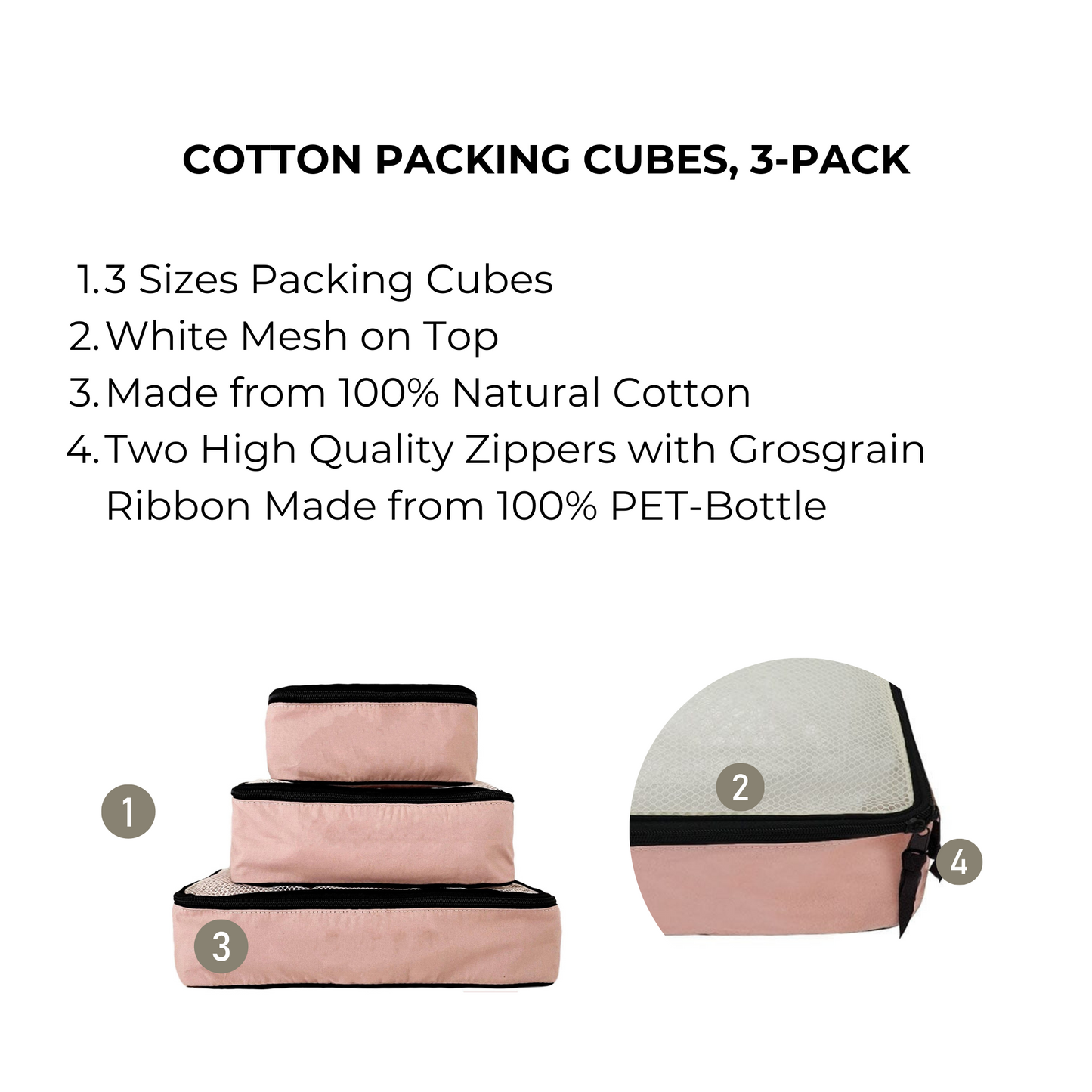 Personalized Packing Cubes, 3-pack Pink/Blush