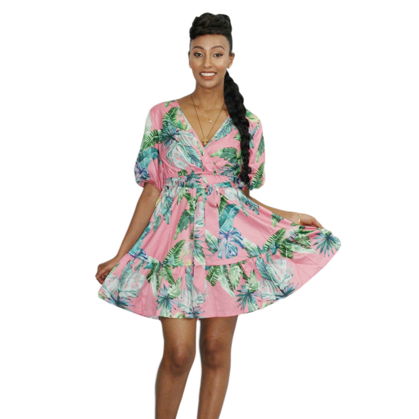 Floral V- Neck Summer Mini Dress