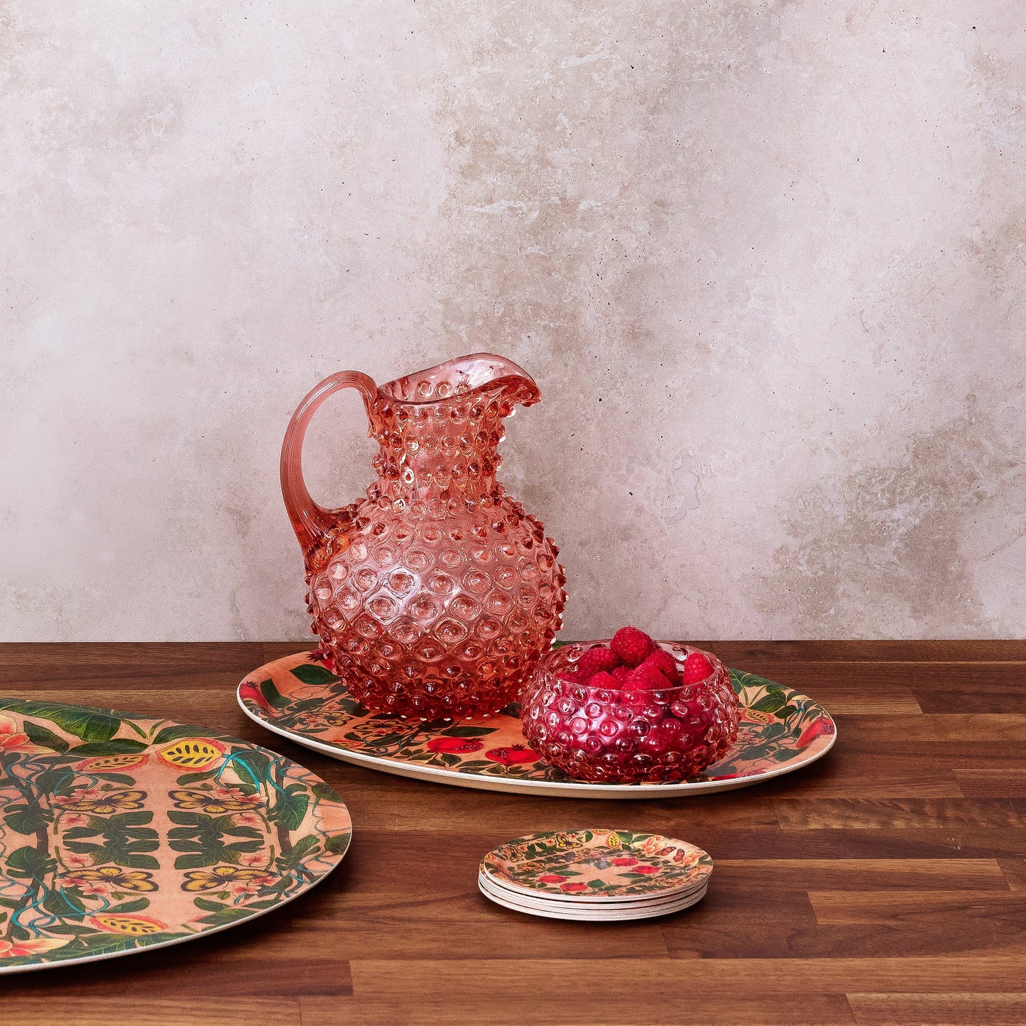 Pomegranate Migration Decorative Birchwood Tray - Mini Round - Set of 2