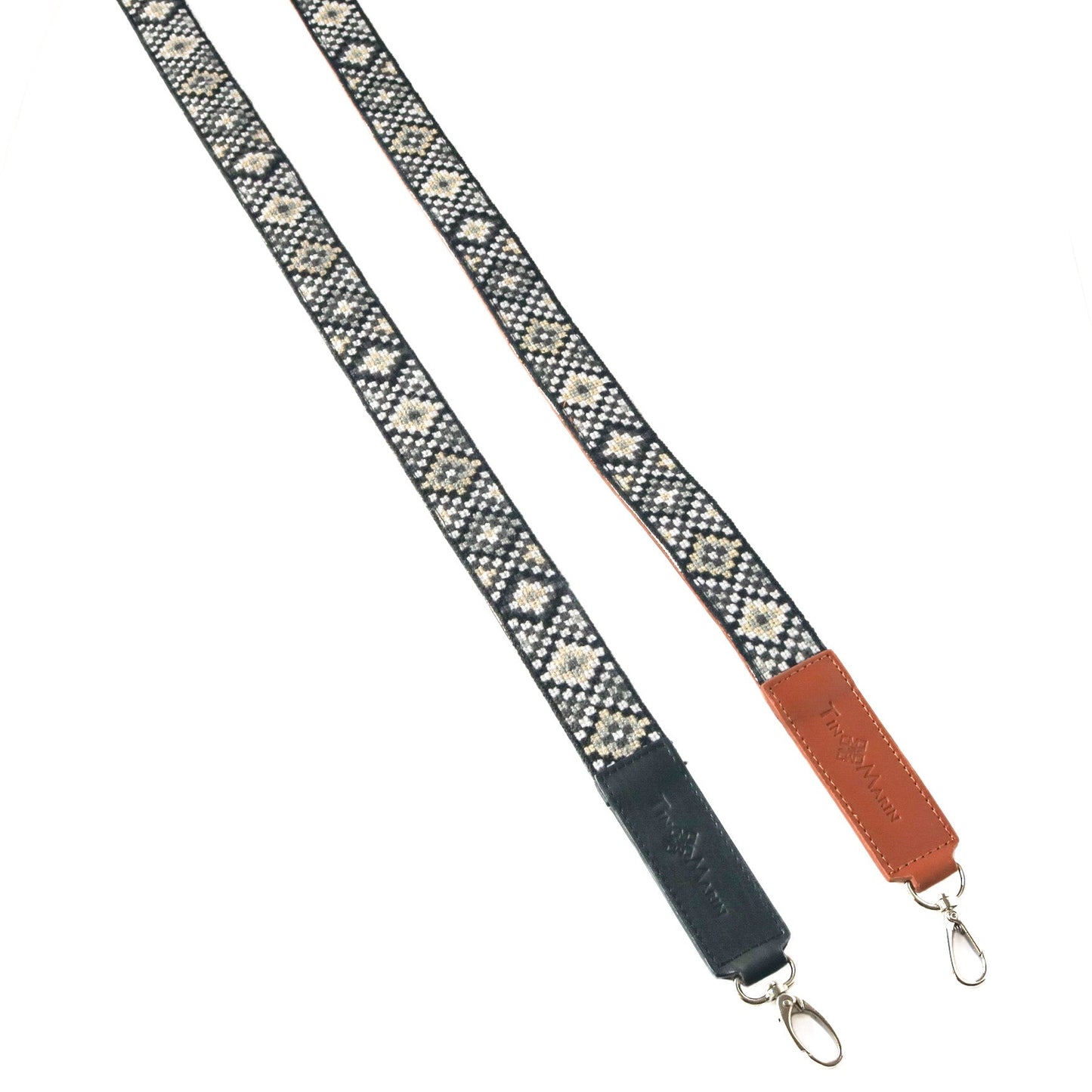 Mai Woven Bag Strap - Black & White with Leather