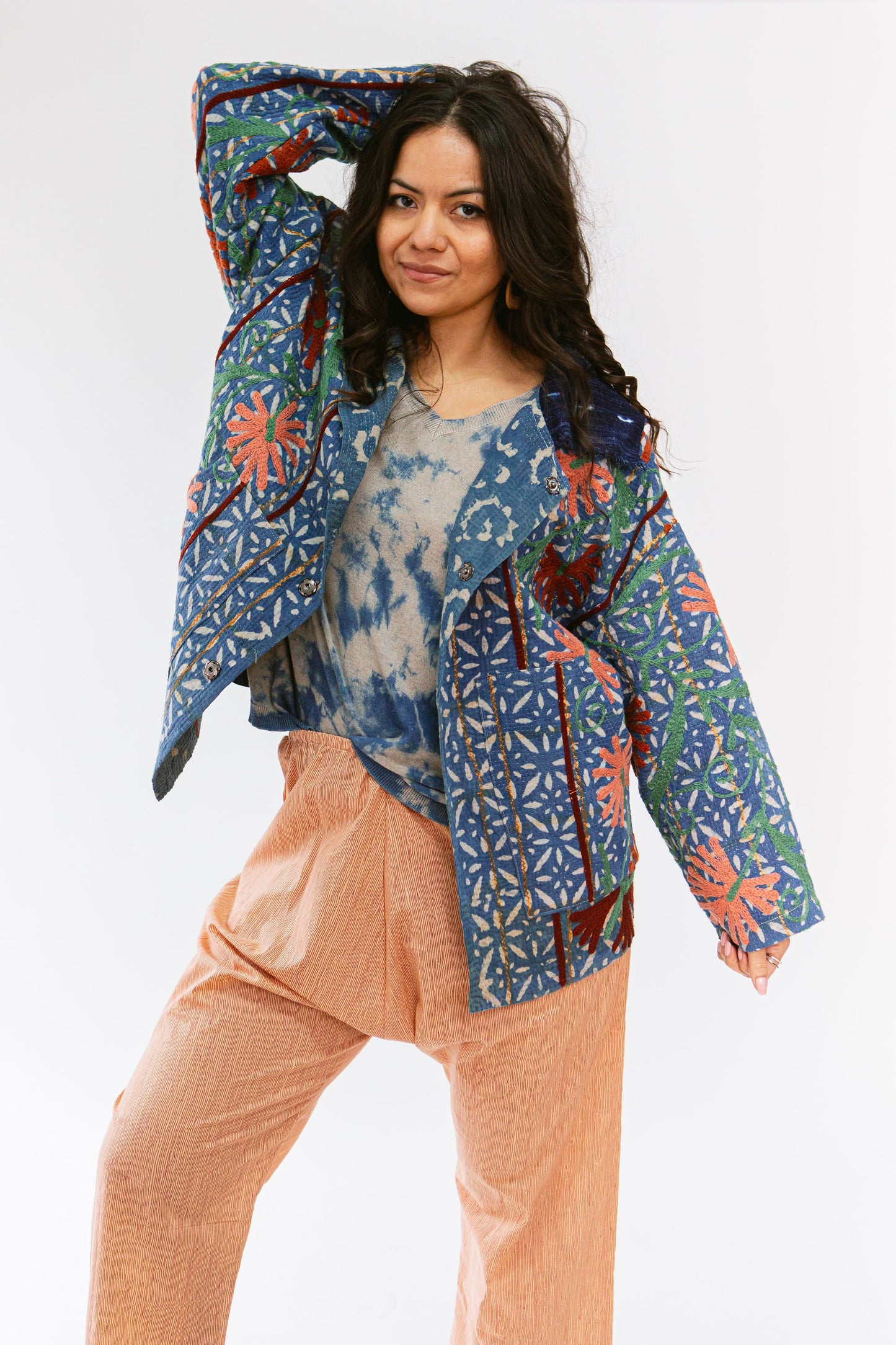 Vintage Suzani Hand-Quilted & Chain-Stitched Quarter Chore Jacket