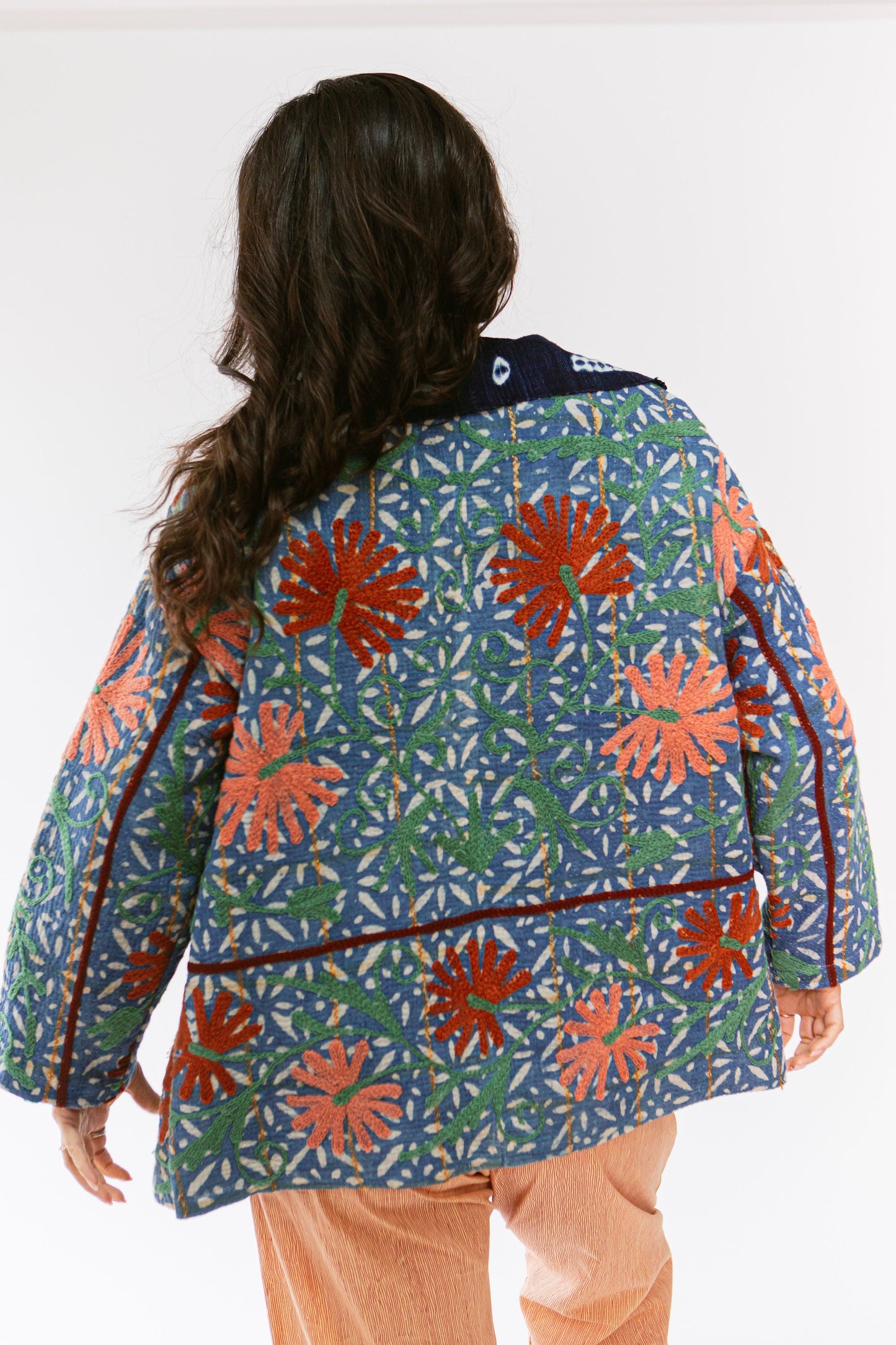 Vintage Suzani Hand-Quilted & Chain-Stitched Quarter Chore Jacket