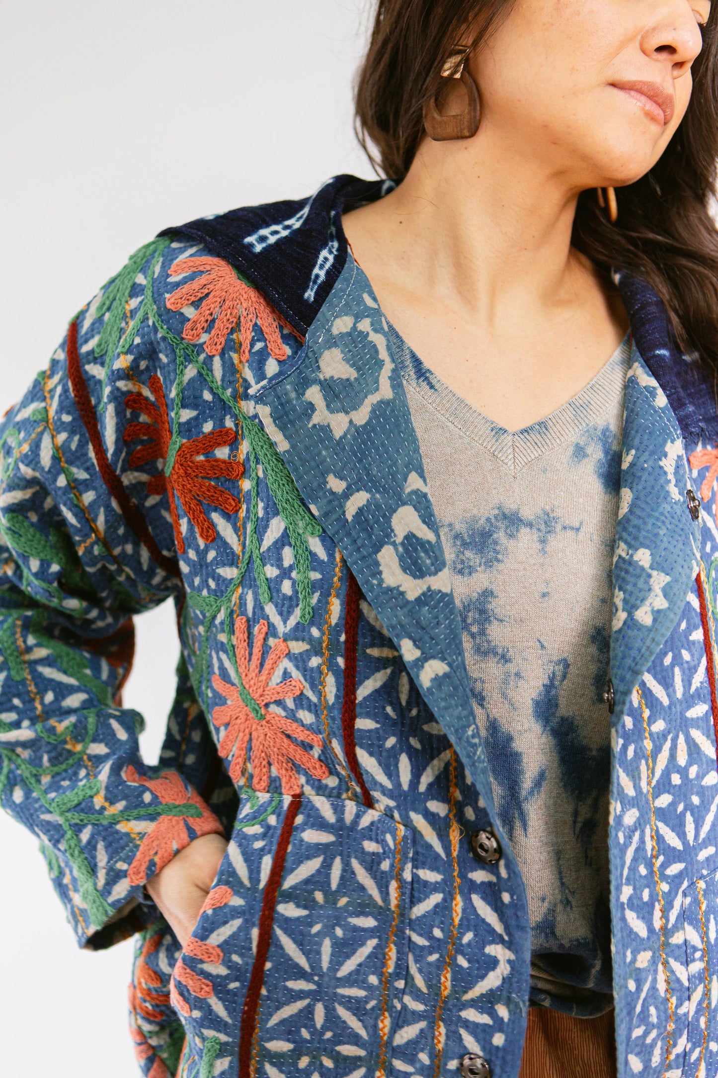 Vintage Suzani Hand-Quilted & Chain-Stitched Quarter Chore Jacket