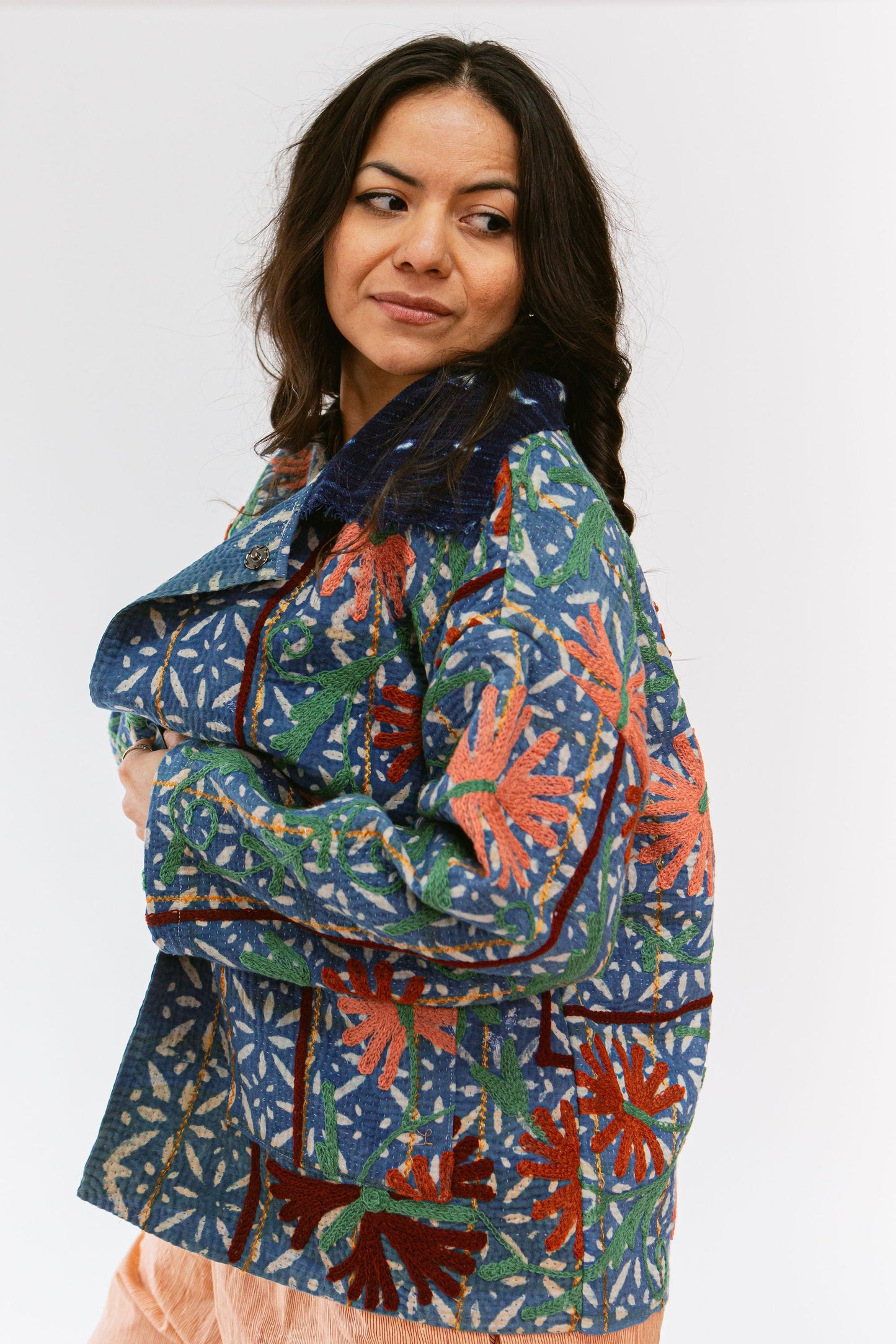 Vintage Suzani Hand-Quilted & Chain-Stitched Quarter Chore Jacket