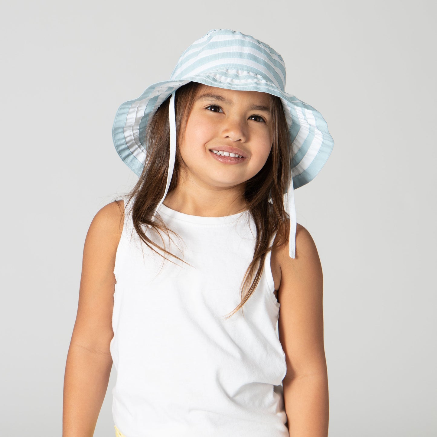 Kids Striped Ribbon Bucket Hat With Chin Strap