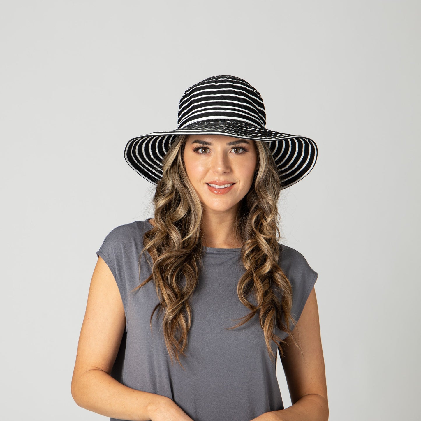 Women's Ribbon Braided Large Brim Hat with a Bow