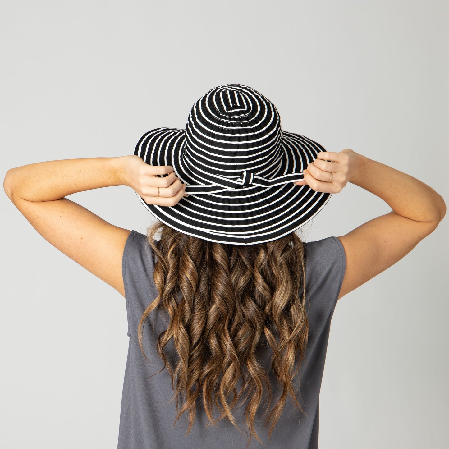 Women's Ribbon Braided Large Brim Hat with a Bow