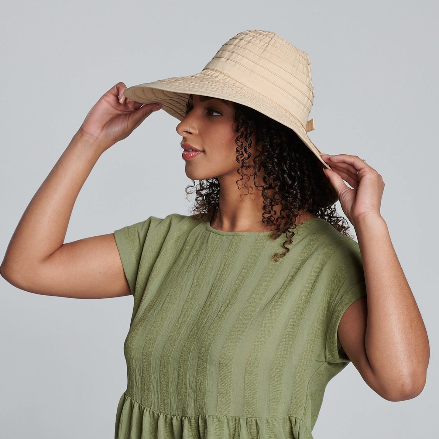 Women's Large Brim Ribbon Hat with a Bow