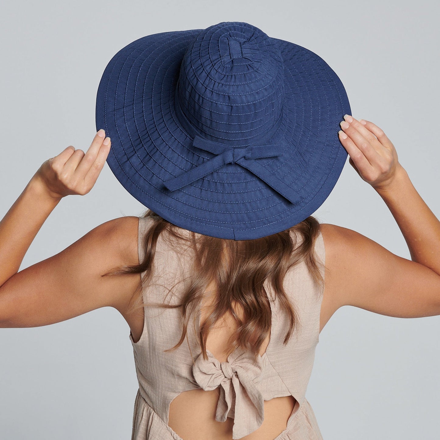 Women's Large Brim Ribbon Hat with a Bow