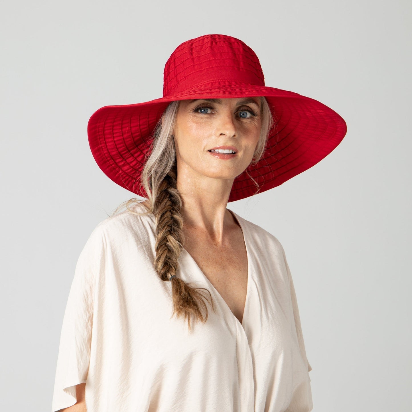 Women's Large Brim Ribbon Hat with a Bow
