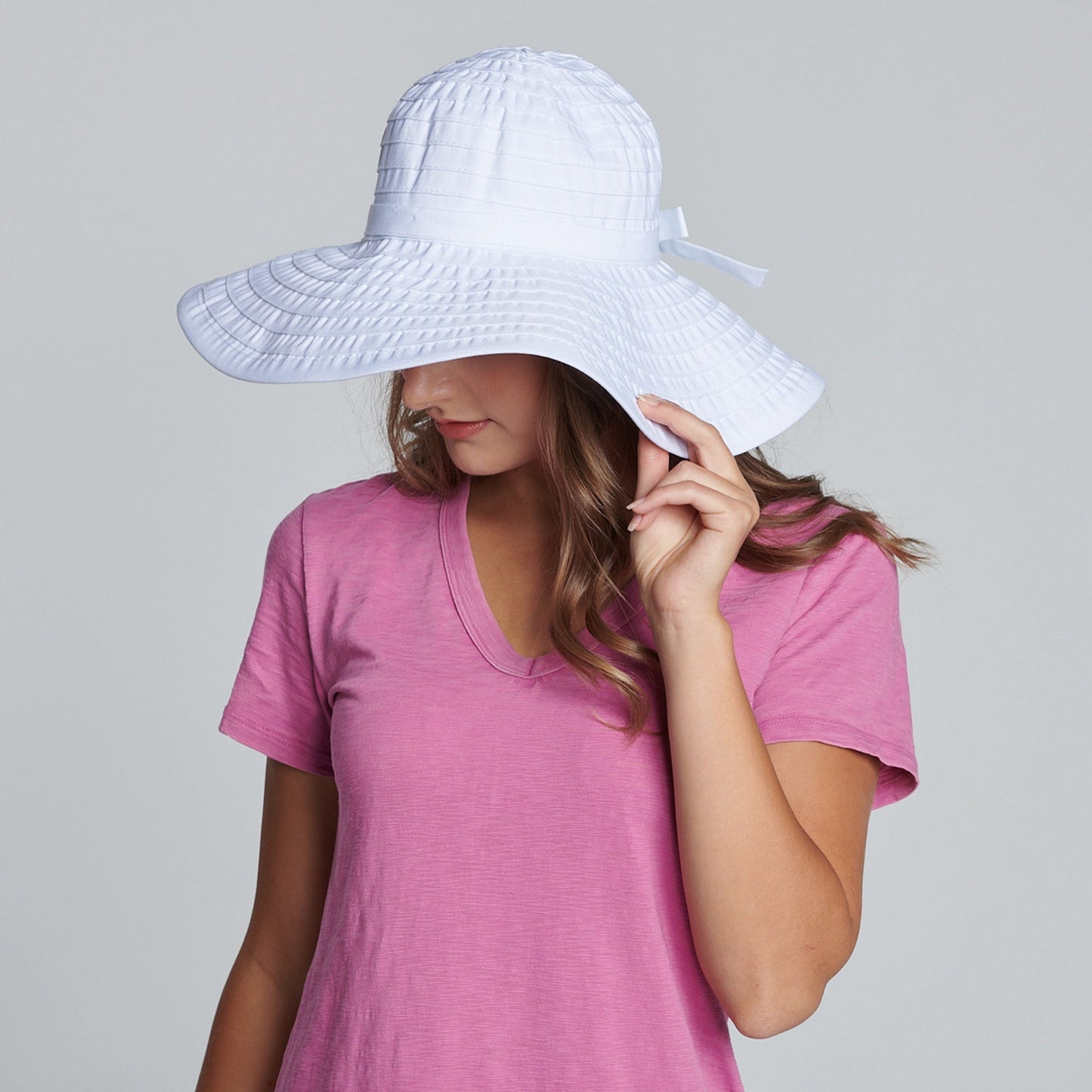 Women's Large Brim Ribbon Hat with a Bow