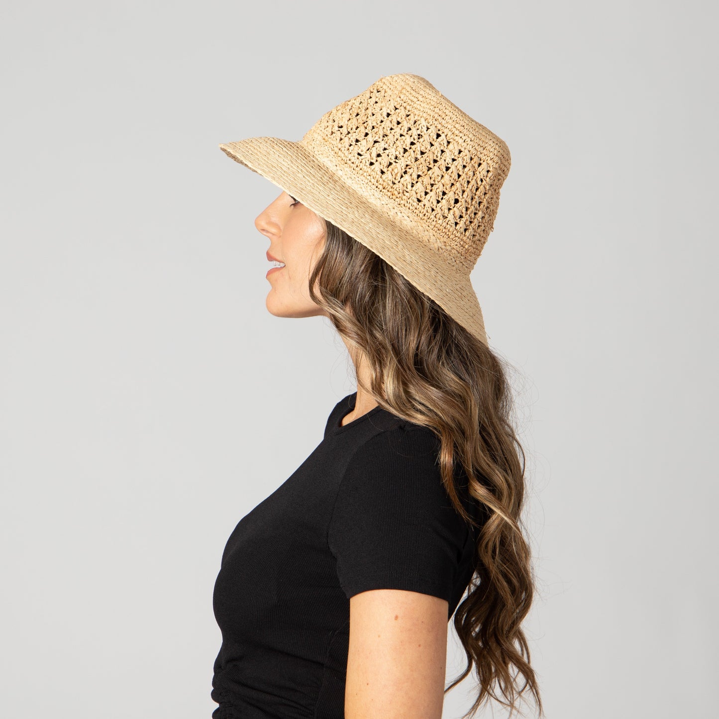 Women's Raffia Sun Hat with Hand Crochet Ventilated Crown