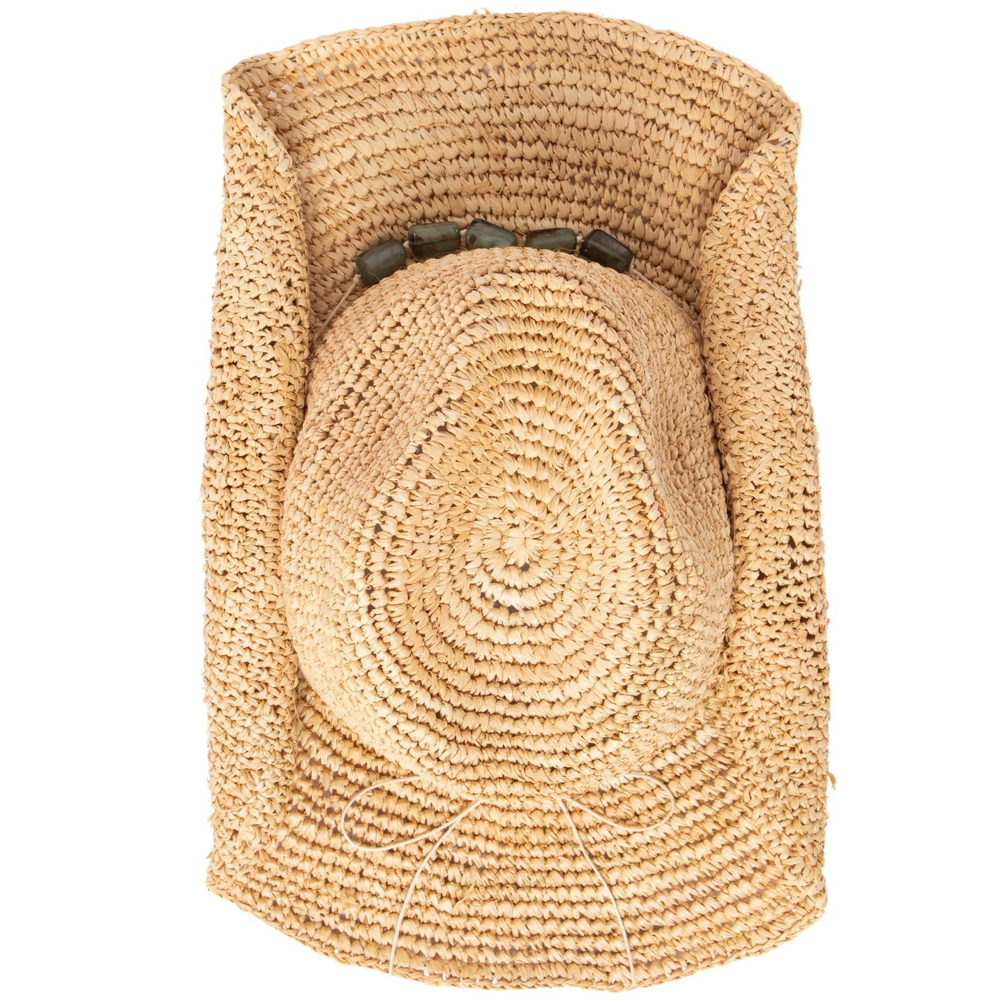 Women's Crocheted Raffia Cowboy Hat with Stone Trim