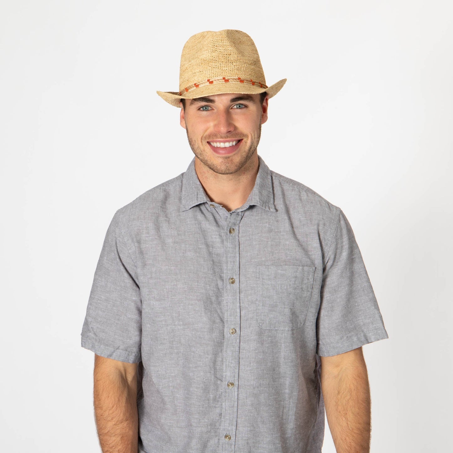 Men's Crochet Raffia Stingy Brim Fedora