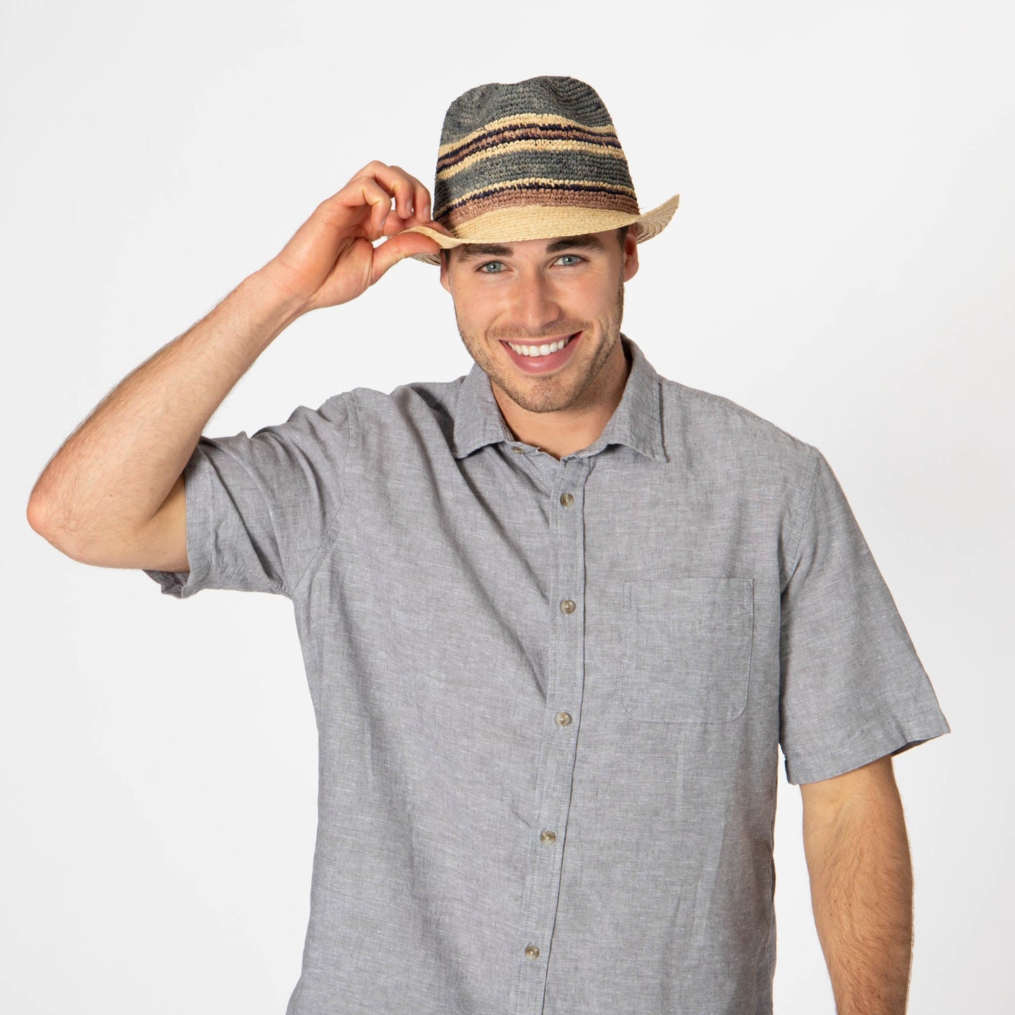 Men's Crochet Braided Raffia Stingy Brim Fedora