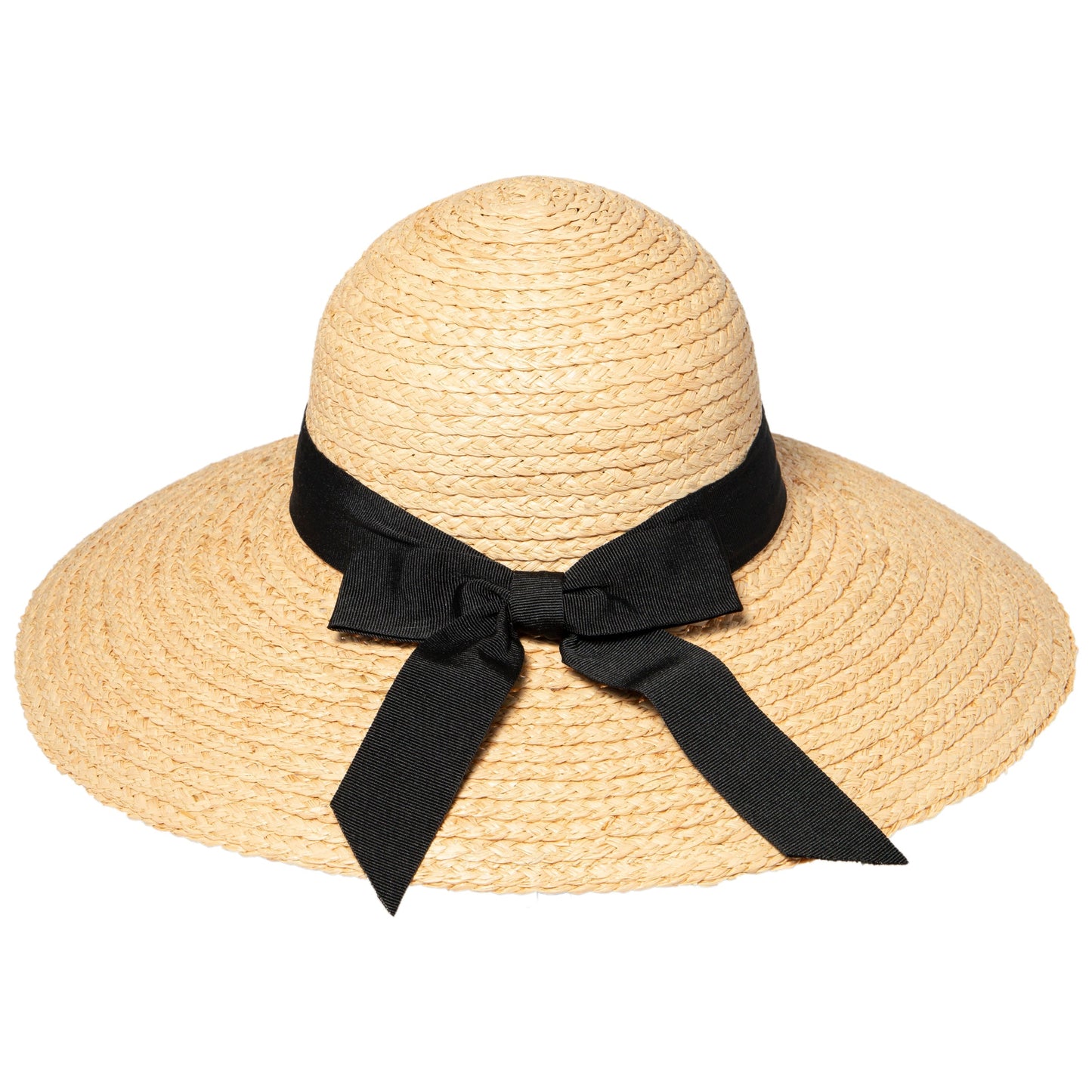 Women's Large Brim Raffia Hat With A Black Ribbon