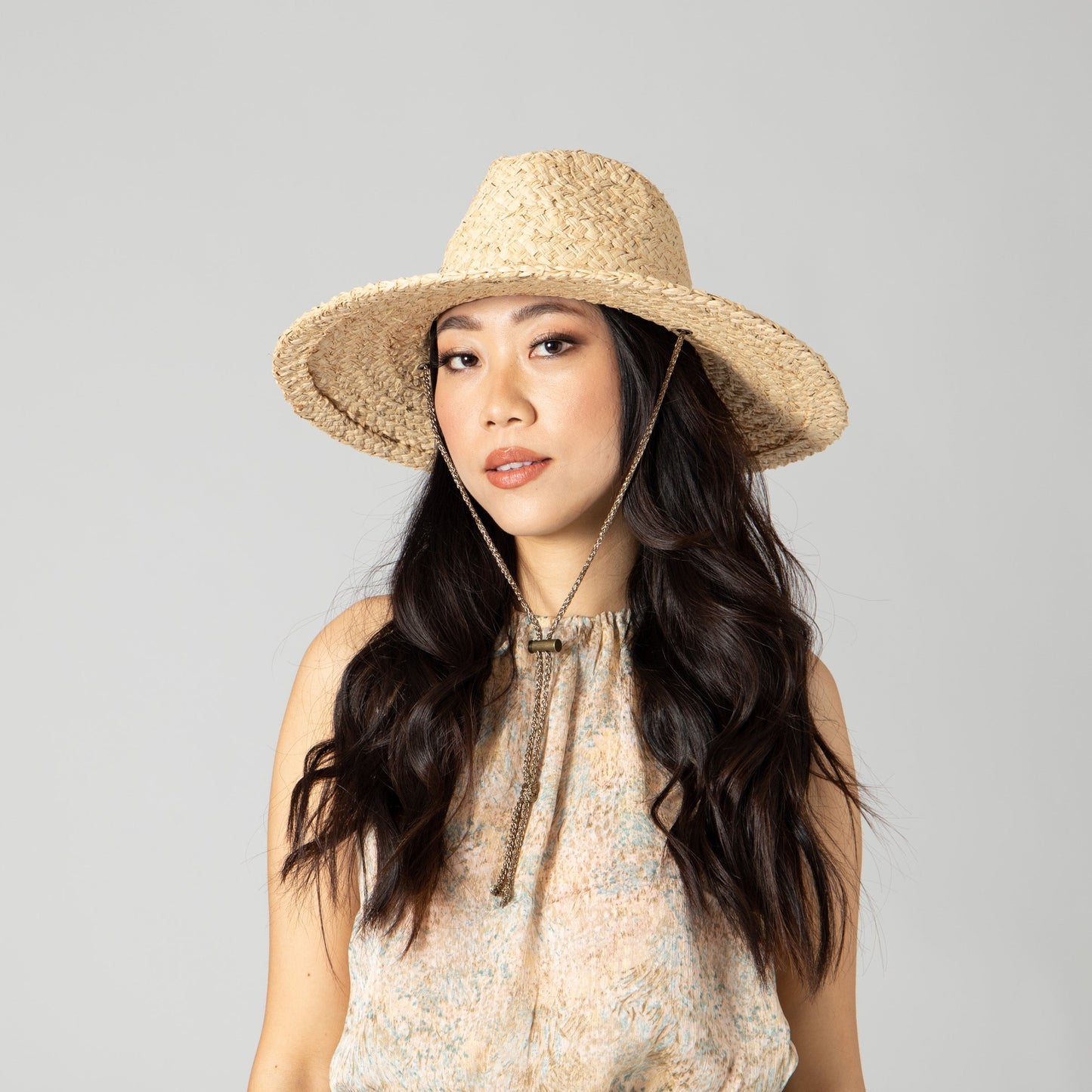 Women's Raffia Lurex Blend Lifeguard Hat with Adjustable Chin Cord