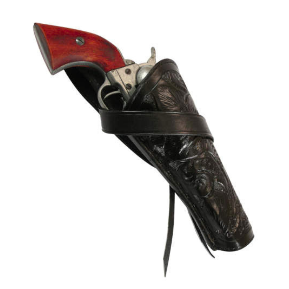 Left Hand Cross Draw Leather Holster - Black Tooled