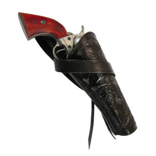 Left Hand Cross Draw Leather Holster - Black Tooled