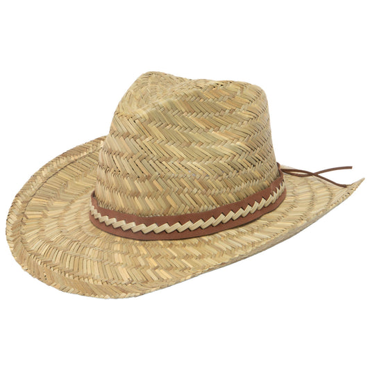Men's Woven Rush Straw Pinch Crown Cowboy