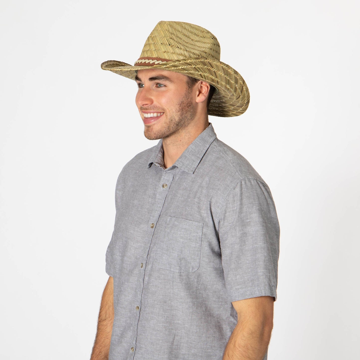 Men's Woven Rush Straw Pinch Crown Cowboy