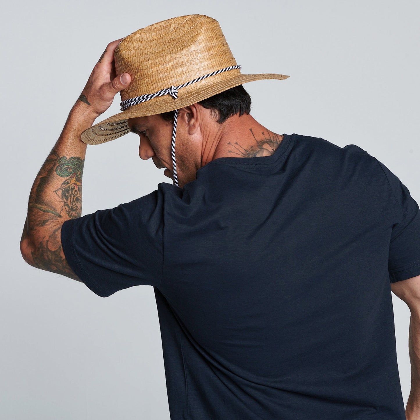 Men's kwai braided straw lifeguard with adjustable black and white chin cord (RSM586)