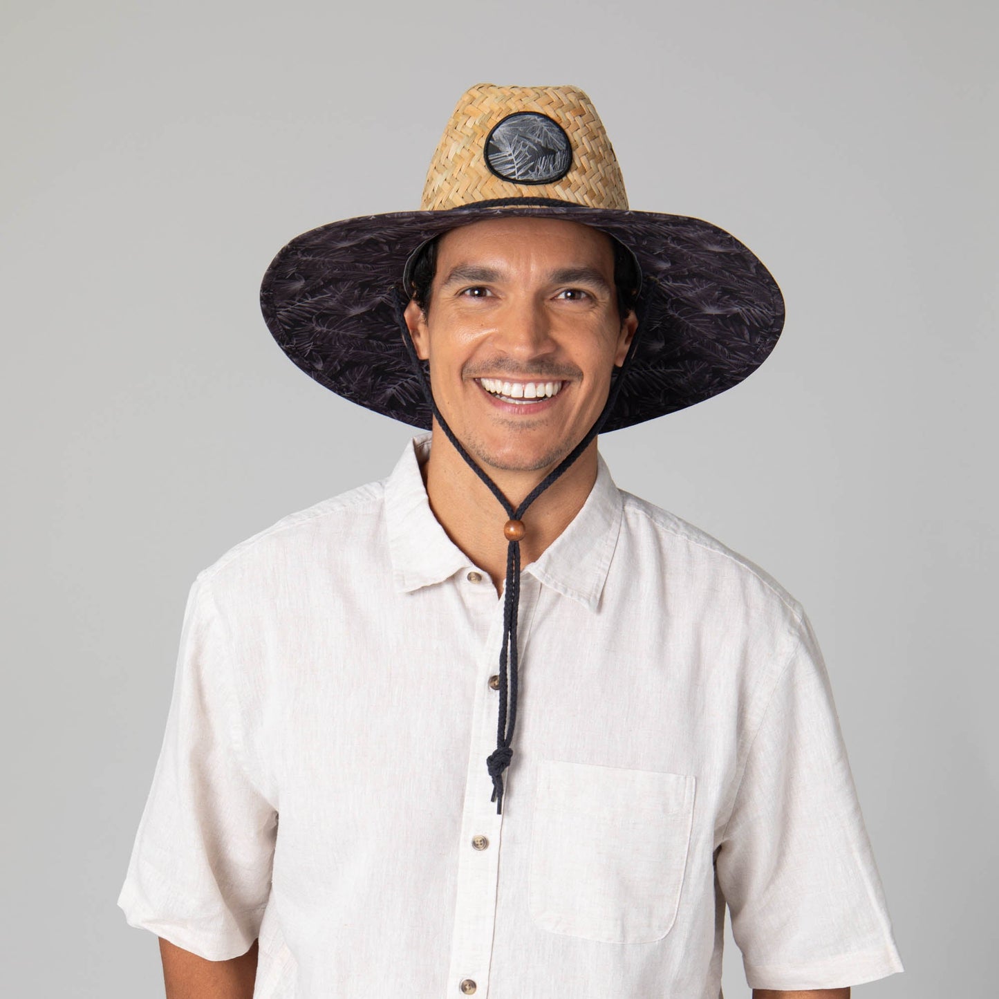 Mens Straw Lifeguard with Tropical Printed Under-brim