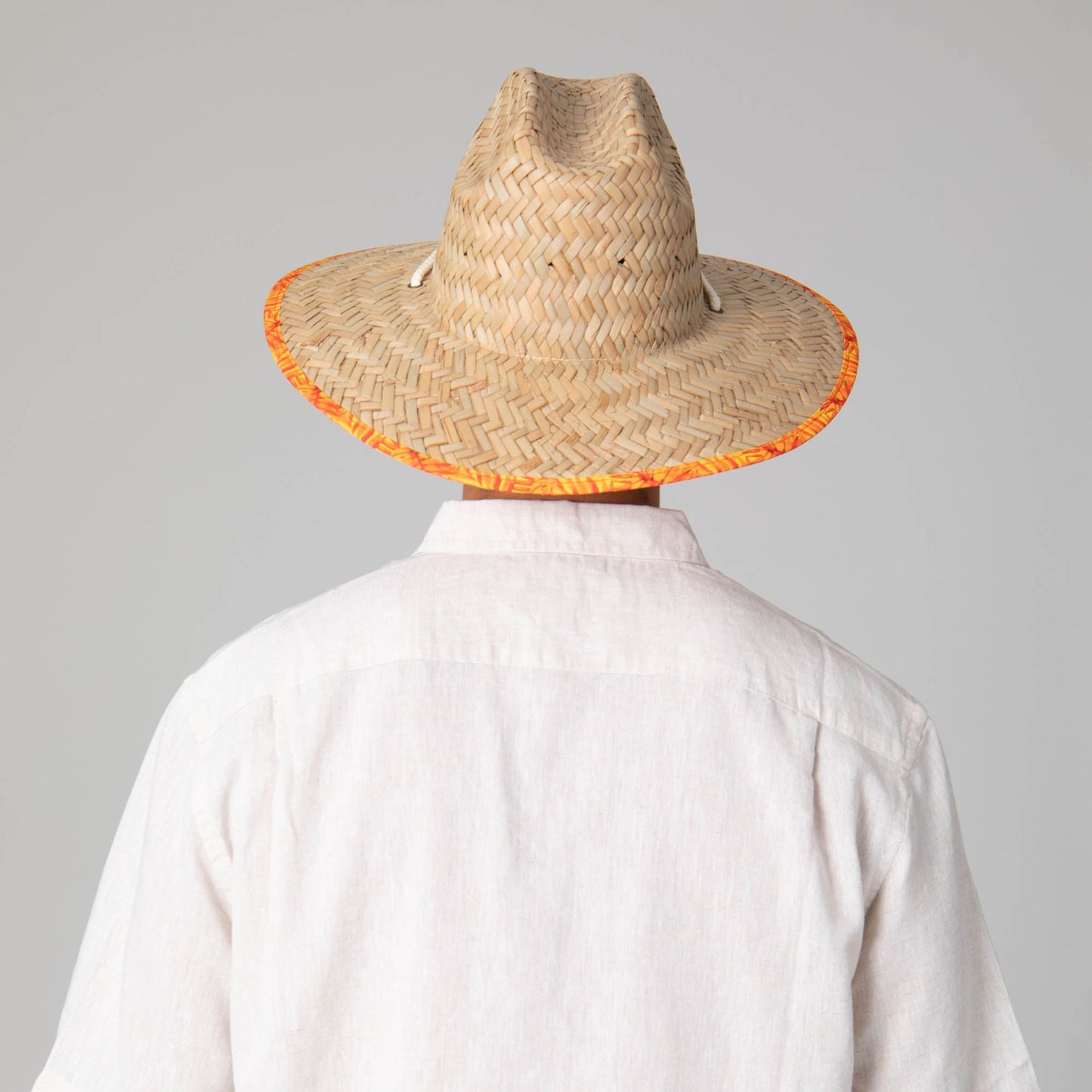 Mens Straw Lifeguard with Tropical Printed Under-brim