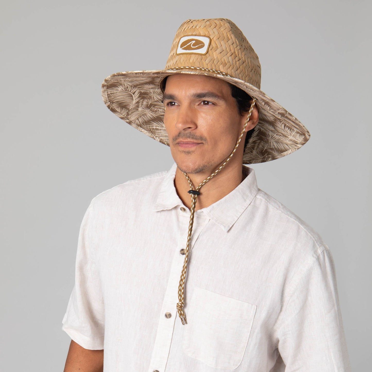 Mens Rush Straw Lifeguard with Tropical Palm Leaf Under-brim