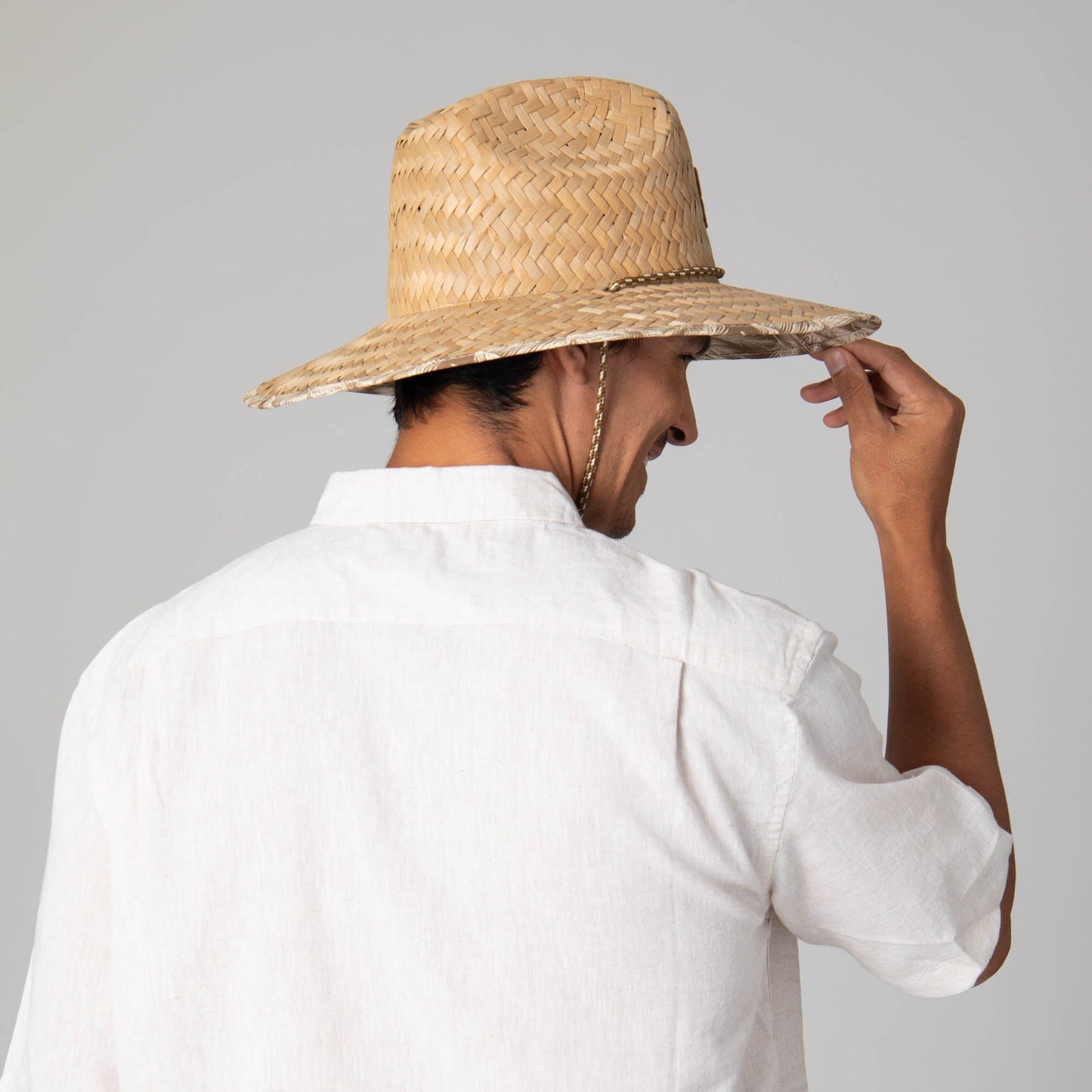 Mens Rush Straw Lifeguard with Tropical Palm Leaf Under-brim