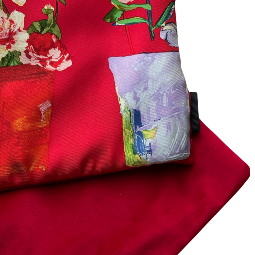 Red Floral Vintage Silk Scarf All-Around Bag