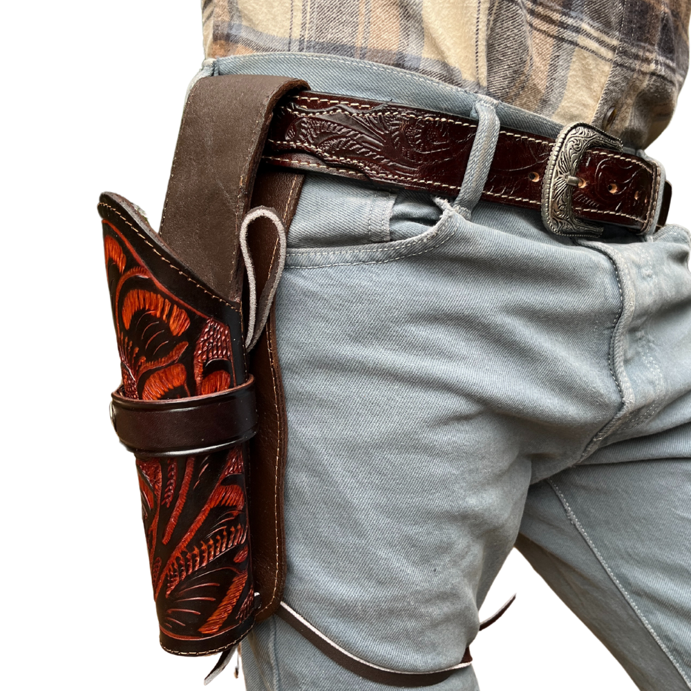 Hip Draw Tooled Leather Holster  - Brown - Osadia Concept Store